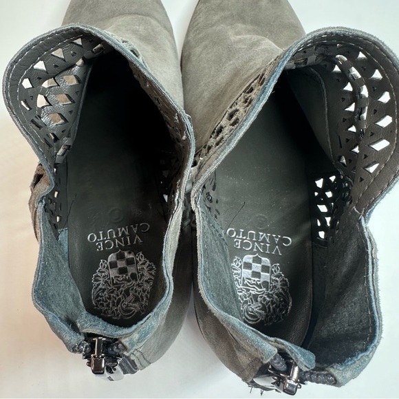 Vince Camuto Booties Women's 8 M Gray Suede Perdula Ankle Boots Back Zip Boho - Picture 9 of 13